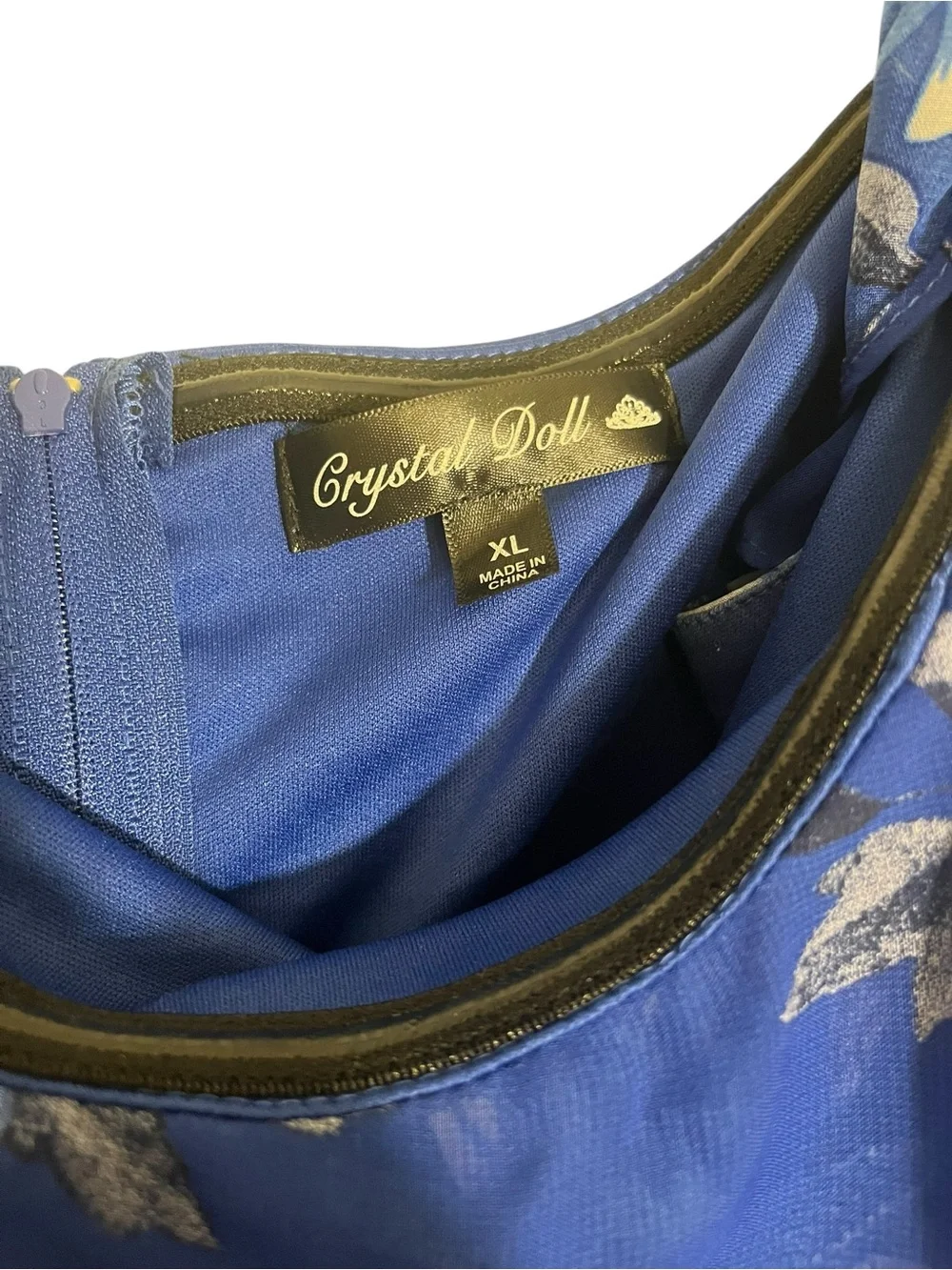 Crystal Doll Cobalt Blue Floral Dress with Black Trim ** small tear see photos** - Picture 4 of 7